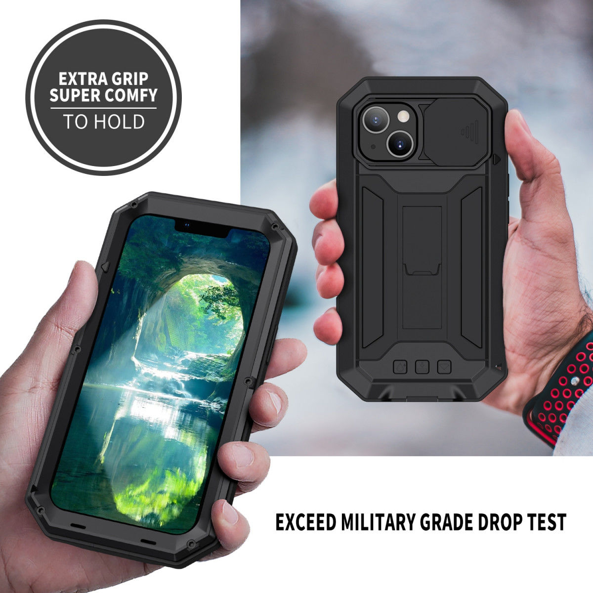 R-Just Sliding Camera Apple iPhone 13 Mini Hoesje Waterdicht Zwart afbeelding 5