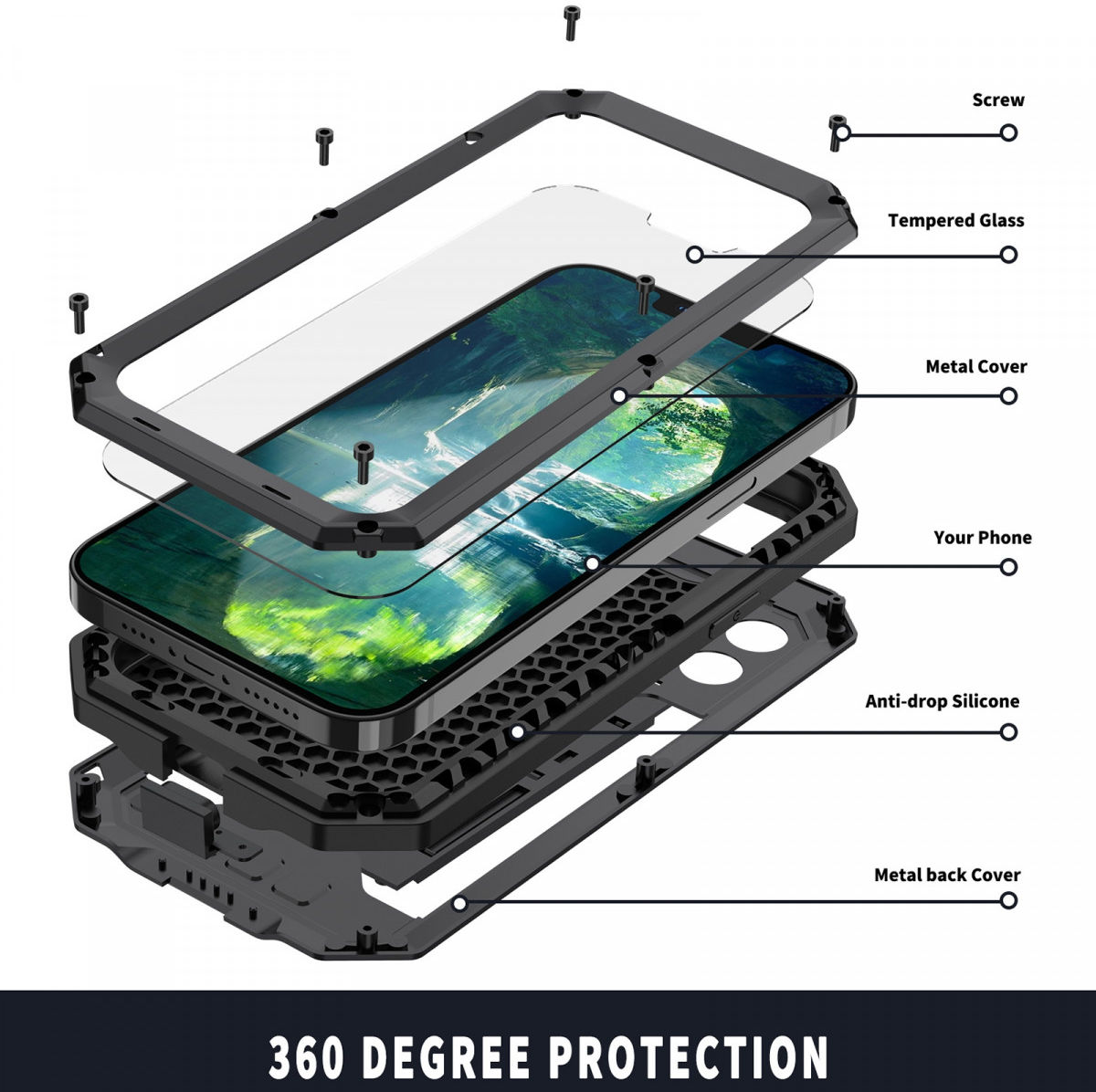 R-Just Sliding Camera Apple iPhone 13 Mini Hoesje Waterdicht Zwart afbeelding 4