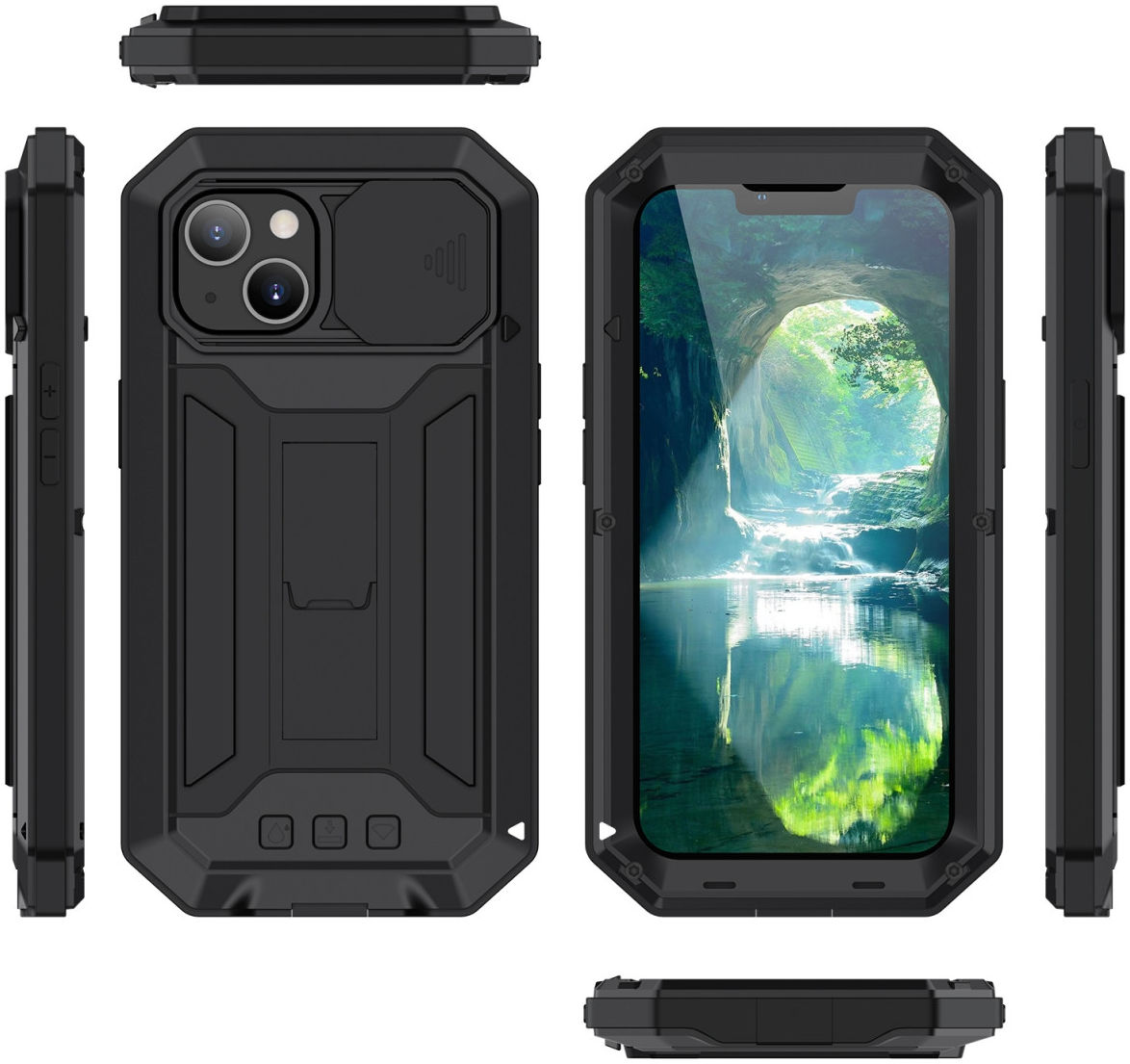 R-Just Sliding Camera Apple iPhone 13 Mini Hoesje Waterdicht Zwart afbeelding 8
