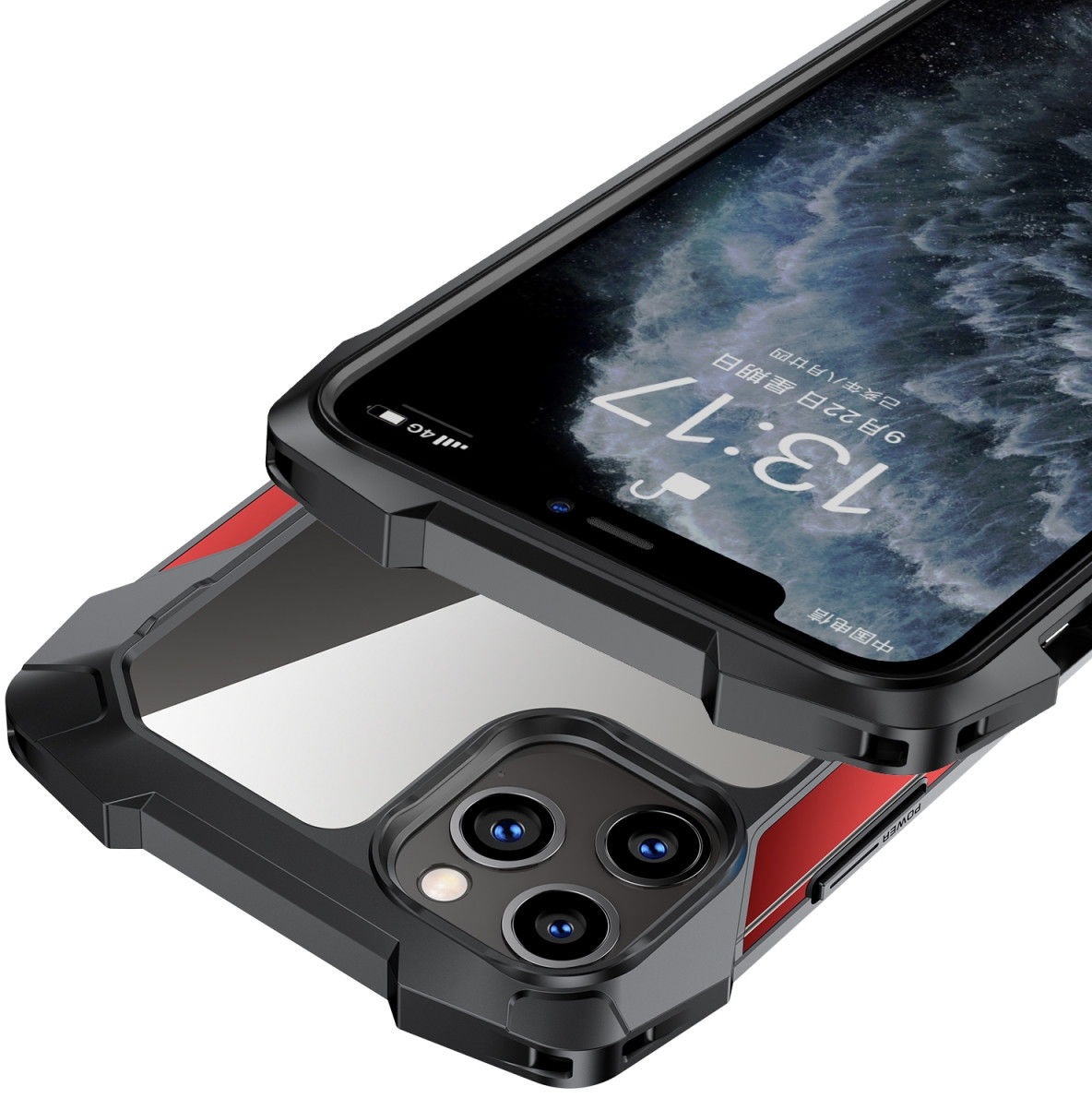 R-Just Metal Airbag Apple iPhone 12 Mini Hoesje Schokbestendig Rood afbeelding 4