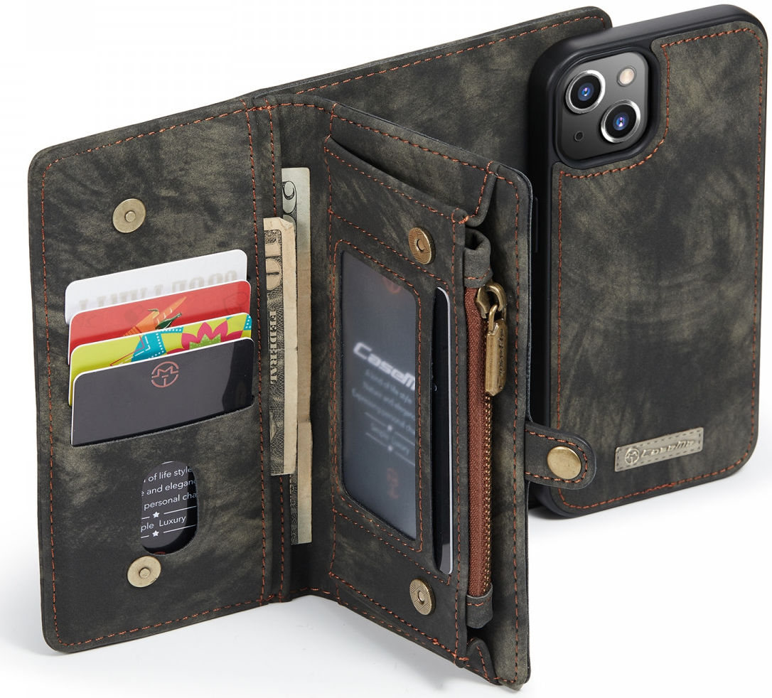CaseMe 2-in-1 iPhone 13 Mini Hoesje Book Case met Back Cover Zwart afbeelding 1
