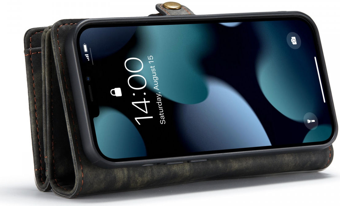 CaseMe 2-in-1 iPhone 13 Mini Hoesje Book Case met Back Cover Zwart afbeelding 7