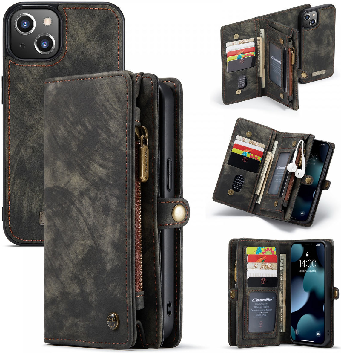 CaseMe 2-in-1 iPhone 13 Mini Hoesje Book Case met Back Cover Zwart afbeelding 8