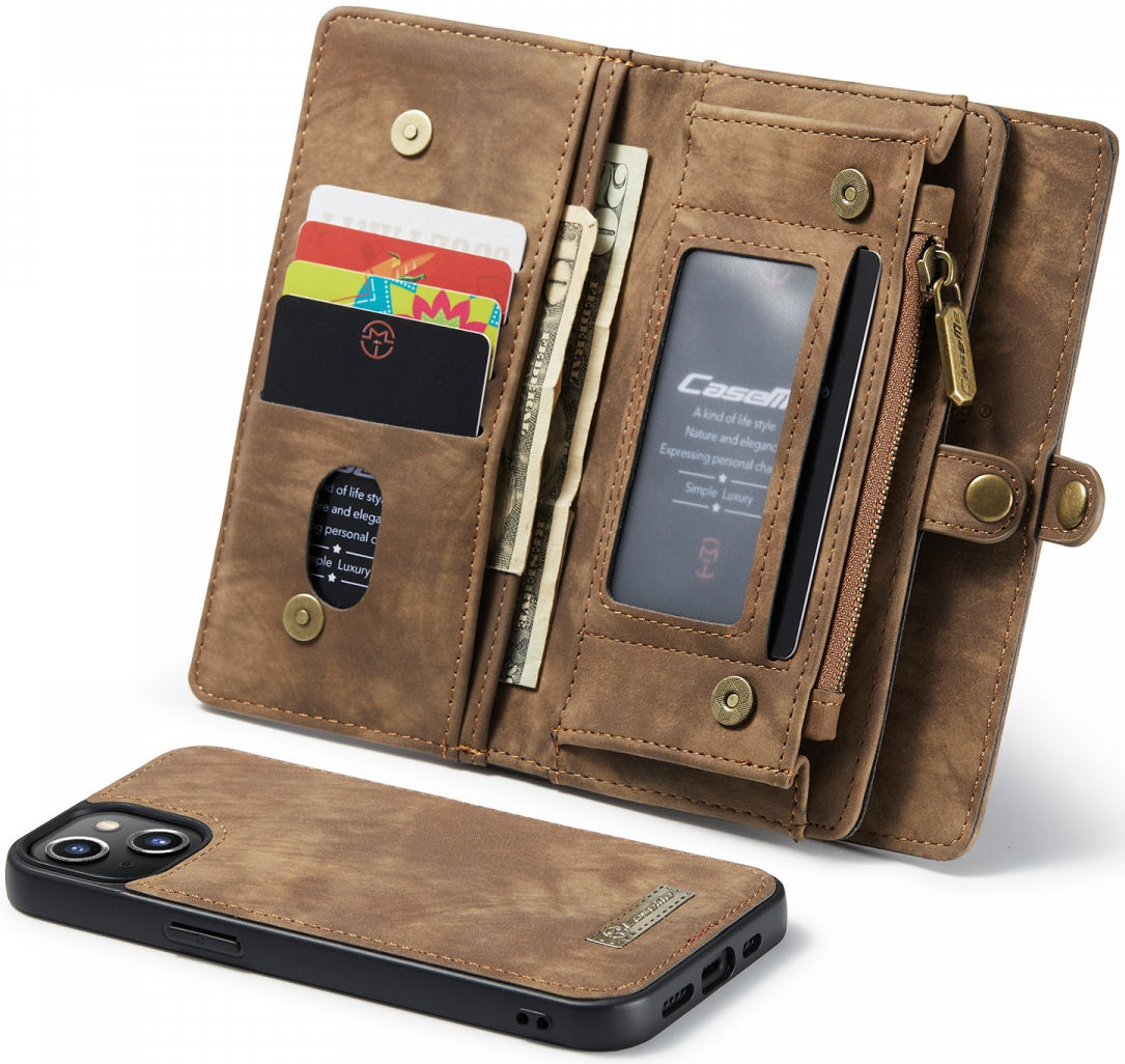 CaseMe 2-in-1 iPhone 13 Mini Hoesje Book Case met Back Cover Bruin afbeelding 2
