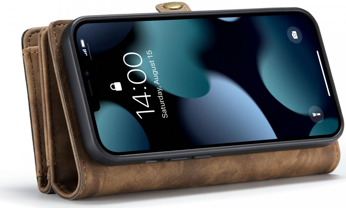 CaseMe 2-in-1 iPhone 13 Mini Hoesje Book Case met Back Cover Bruin afbeelding 7