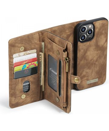 CaseMe 2-in-1 iPhone 13 Pro Hoesje Book Case met Back Cover Bruin Hoesjes