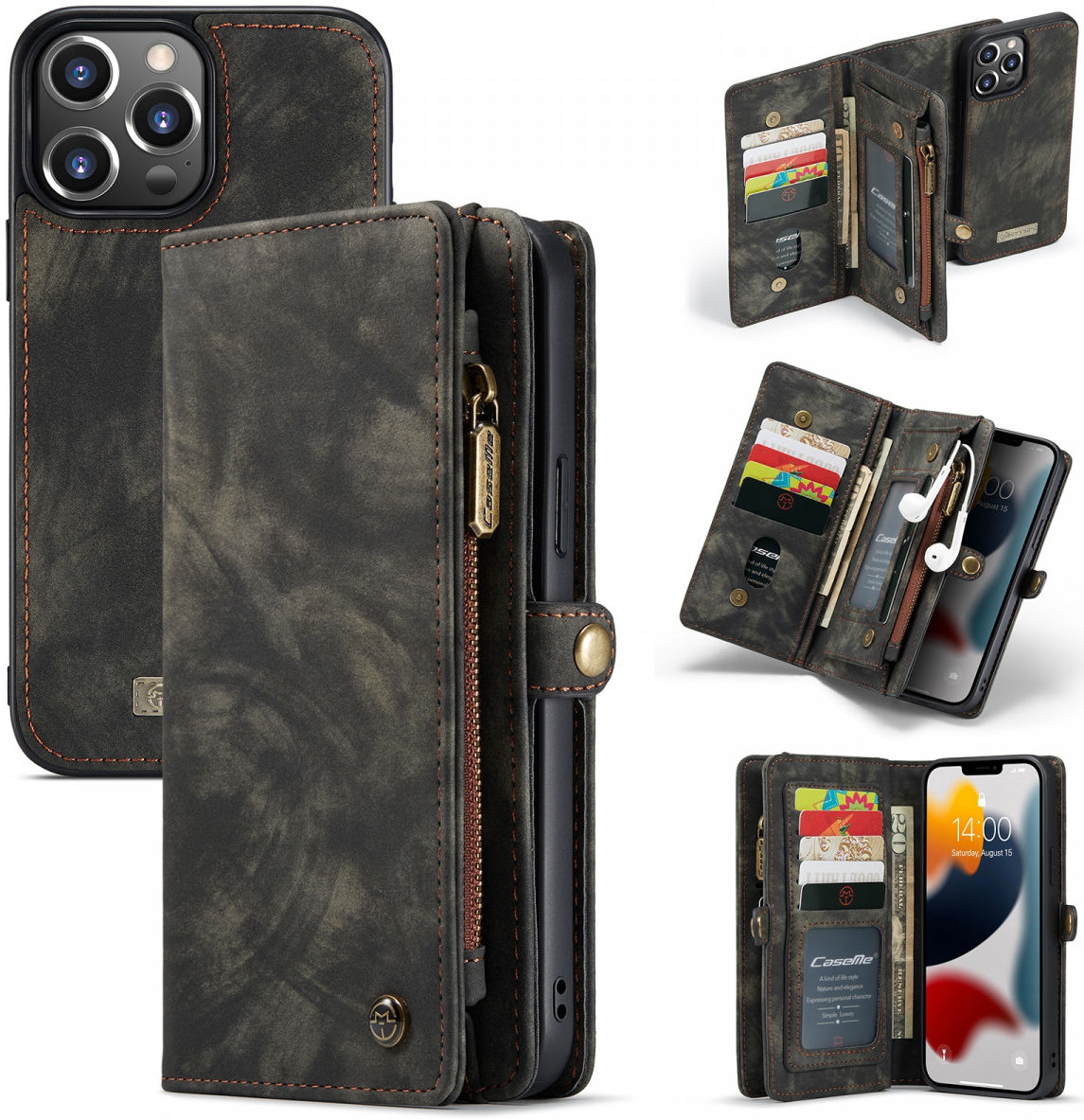 CaseMe 008 iPhone 13 Pro Max Hoesje Book Case met Back Cover Zwart afbeelding 8