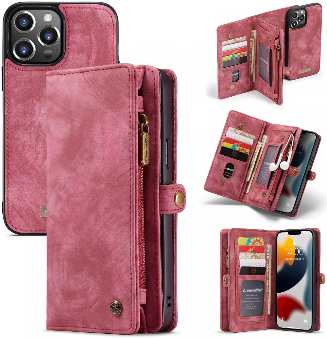 CaseMe 008 iPhone 13 Pro Max Hoesje Book Case met Back Cover Rood afbeelding 8