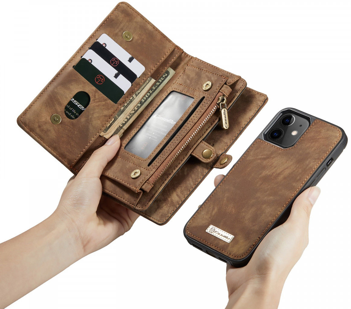 CaseMe 2-in-1 iPhone 12 Mini Hoesje Book Case met Back Cover Bruin afbeelding 2