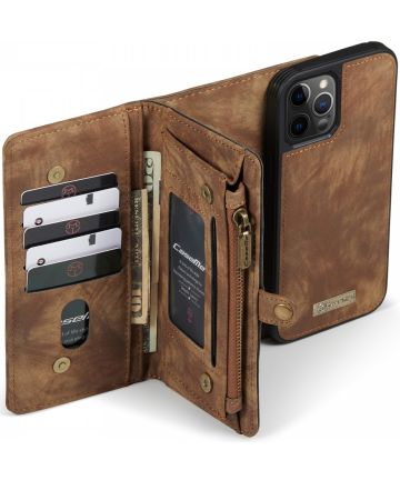 CaseMe 2-in-1 iPhone 12 / 12 Pro Hoesje Book Case met Back Cover Bruin Hoesjes