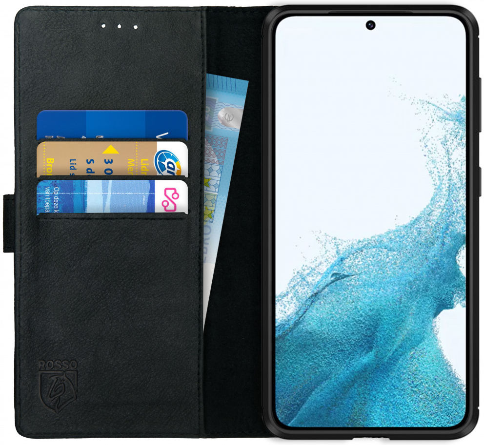 Rosso Deluxe Samsung Galaxy S22 Hoesje Wallet Case Echt Leer Zwart afbeelding 1