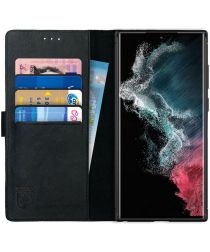 Rosso Deluxe Samsung Galaxy S22 Ultra Hoesje Wallet Case Leer Zwart