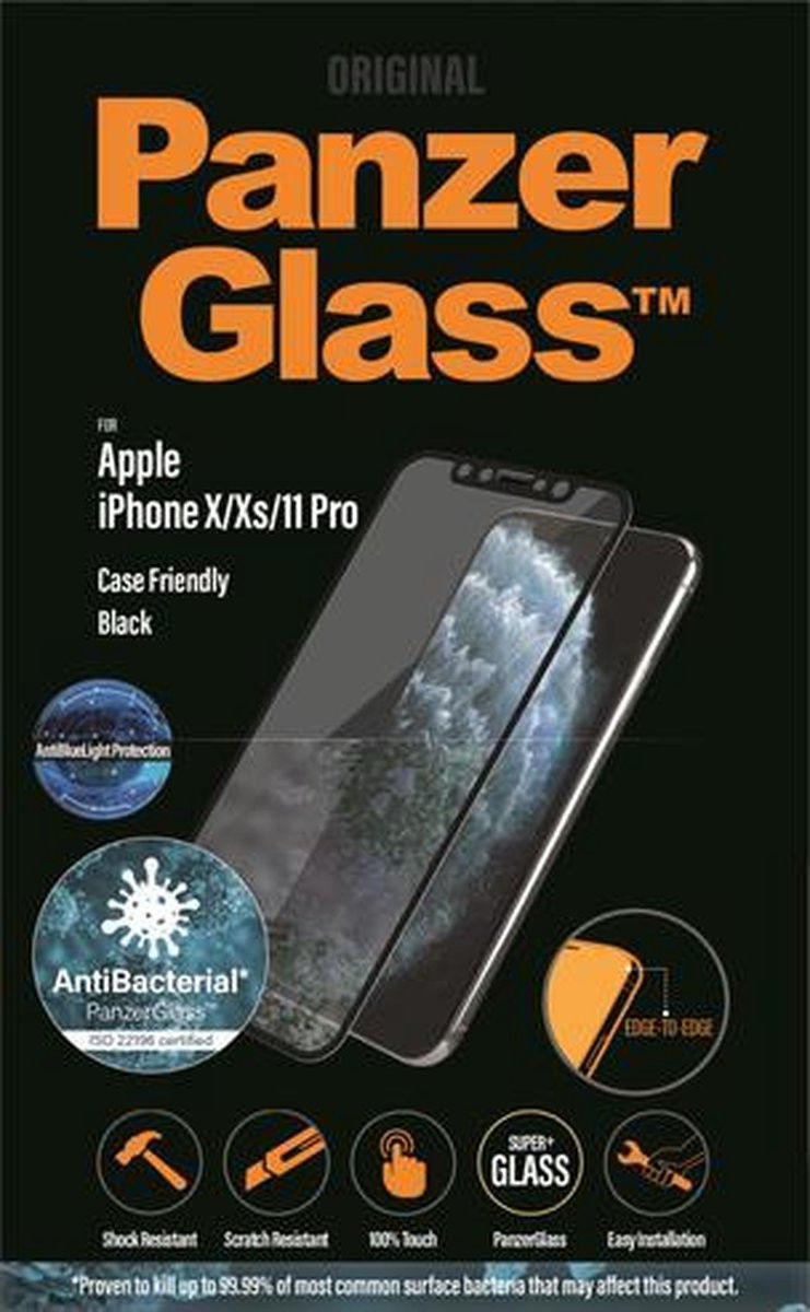 PanzerGlass iPhone X/XS/11 Pro Screen Protector Antibacterieel Zwart afbeelding 8