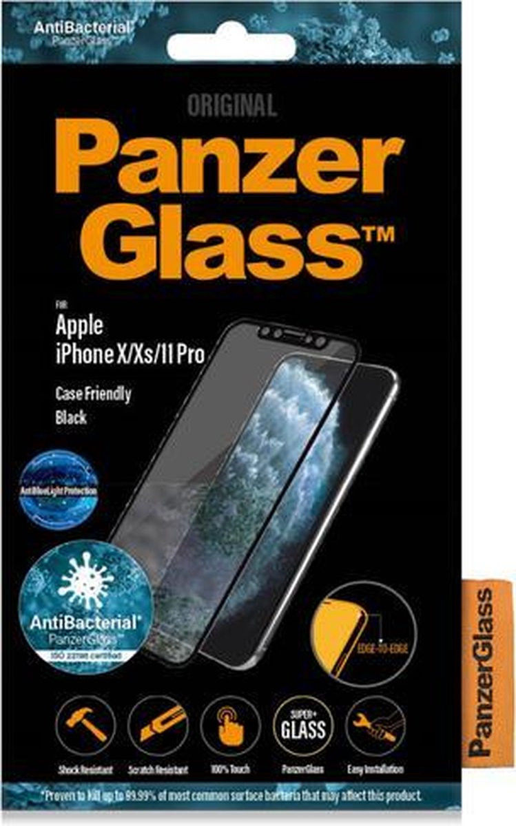 PanzerGlass iPhone X/XS/11 Pro Screen Protector Antibacterieel Zwart afbeelding 9