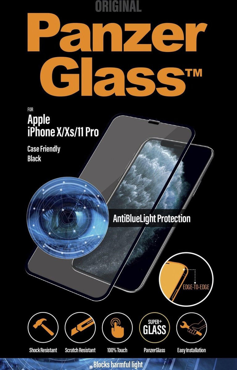PanzerGlass iPhone X/XS/11 Pro Screen Protector Antibacterieel Zwart afbeelding 1