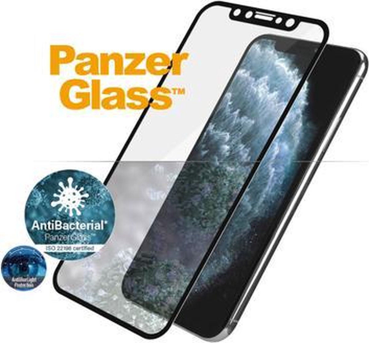 PanzerGlass iPhone X/XS/11 Pro Screen Protector Antibacterieel Zwart afbeelding 6