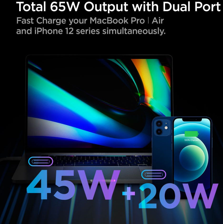 Spigen PE2007EU 65W USB-C Snellader met PD en Quick Charge 3.0 Wit afbeelding 3