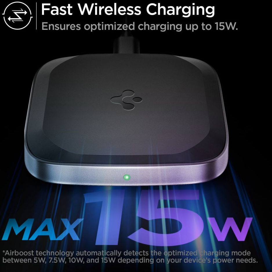 Spigen ArcField PF2004 15W Draadloze Oplader met USB-C Kabel 2M Zwart afbeelding 2