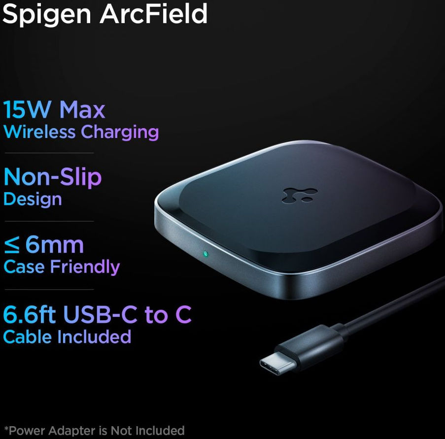 Spigen ArcField PF2004 15W Draadloze Oplader met USB-C Kabel 2M Zwart afbeelding 3