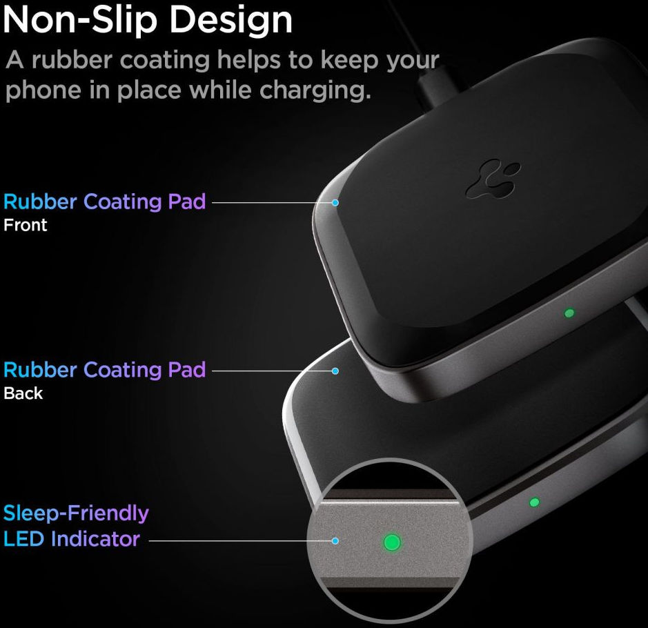 Spigen ArcField PF2004 15W Draadloze Oplader met USB-C Kabel 2M Zwart afbeelding 6