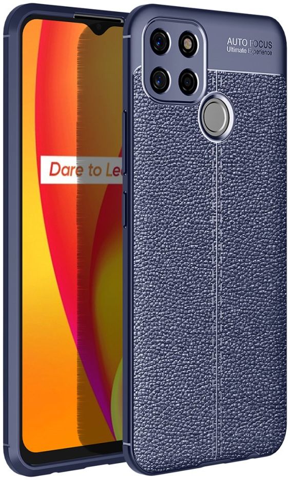 Realme 7i Hoesje Litchi Skin Back Cover Blauw afbeelding 1