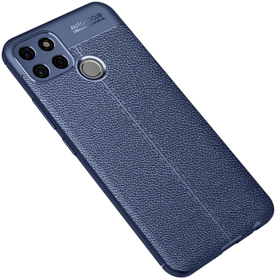 Realme 7i Hoesje Litchi Skin Back Cover Blauw afbeelding 2