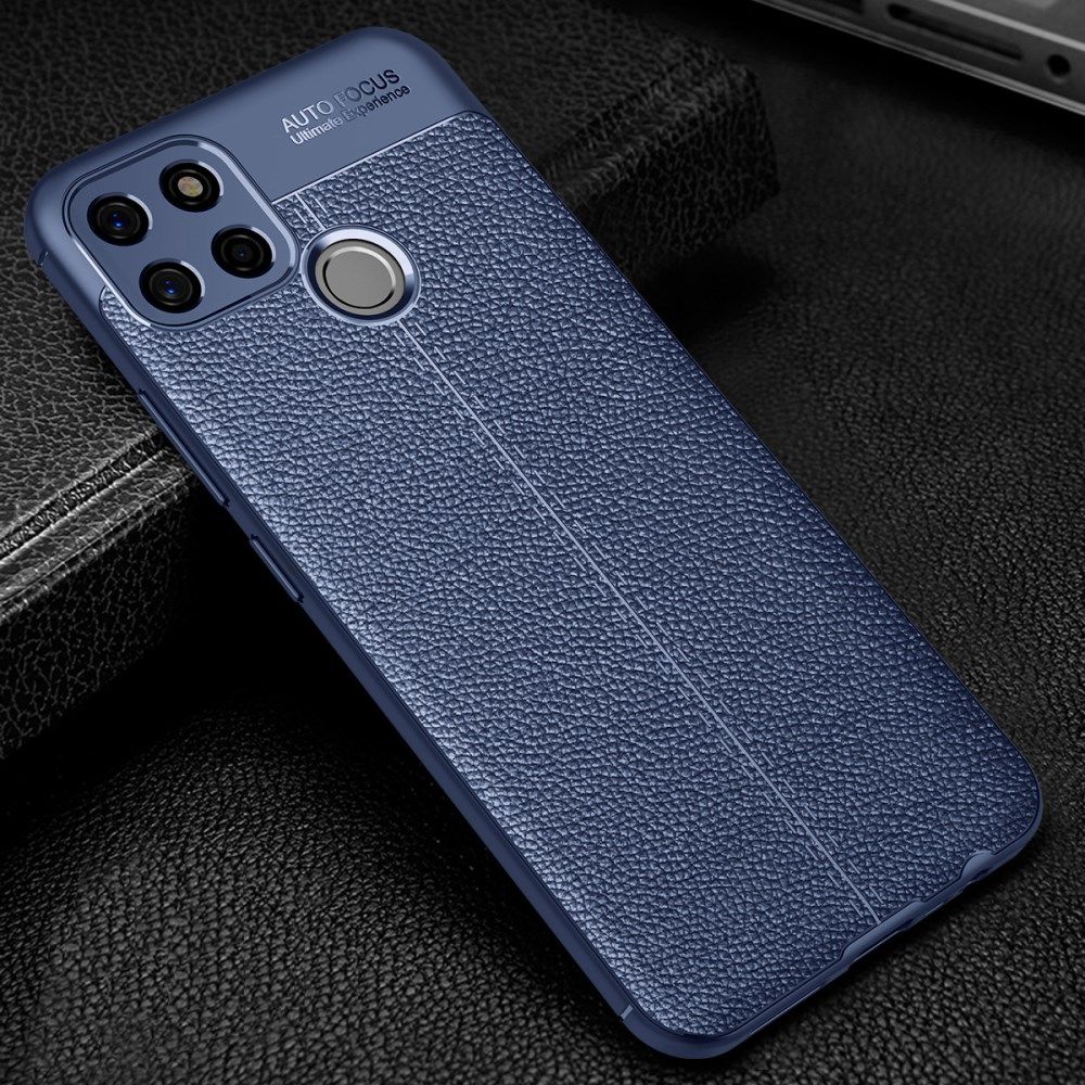 Realme 7i Hoesje Litchi Skin Back Cover Blauw afbeelding 3