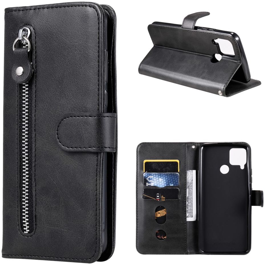 Realme 7i Hoesje Portemonnee Book Case met Zipper Zwart afbeelding 6