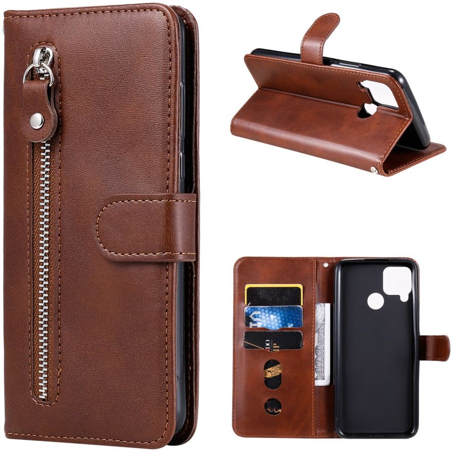 Realme 7i Hoesje Portemonnee Book Case met Zipper Bruin afbeelding 6