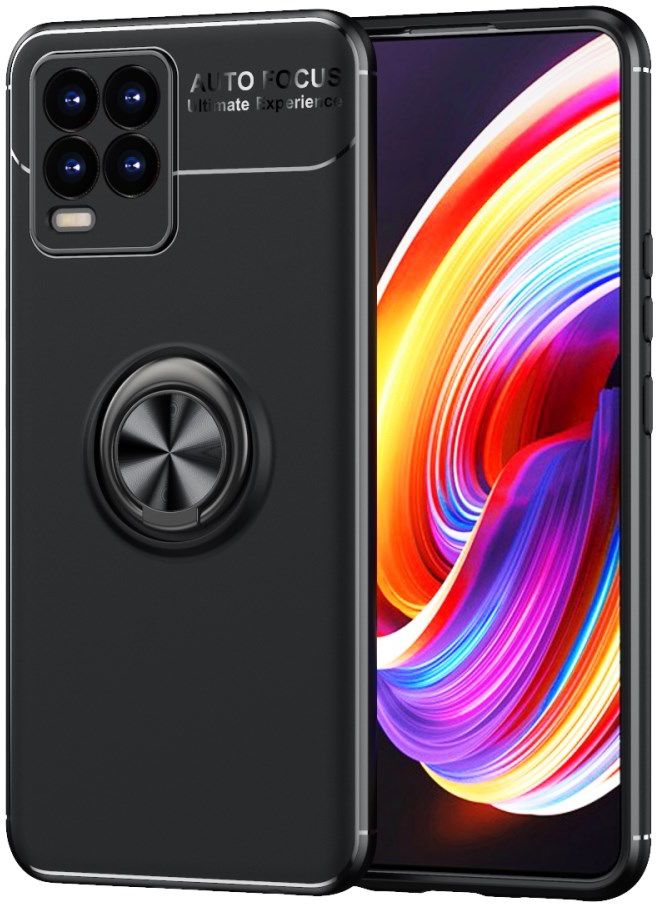 Realme 8 4G Hoesje met Magnetische Ring Kickstand Zwart afbeelding 1