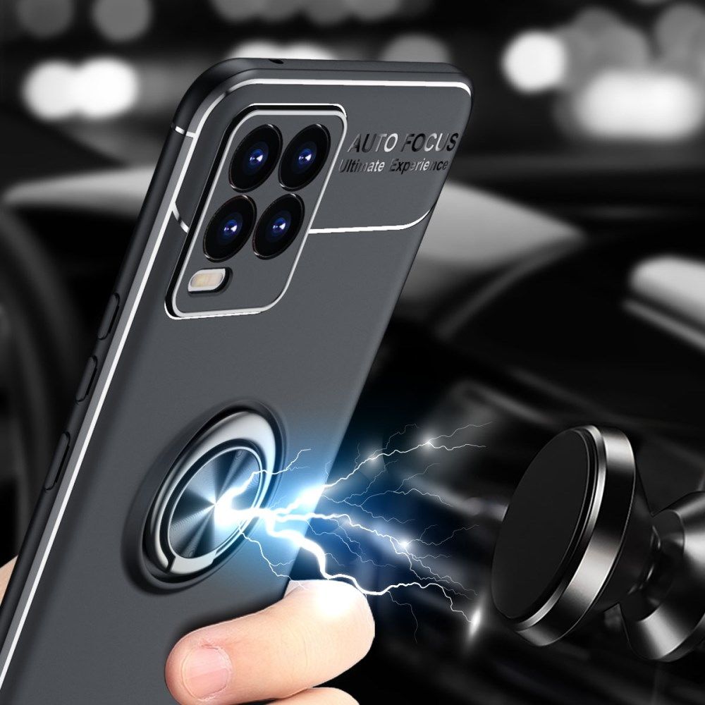 Realme 8 4G Hoesje met Magnetische Ring Kickstand Zwart afbeelding 2