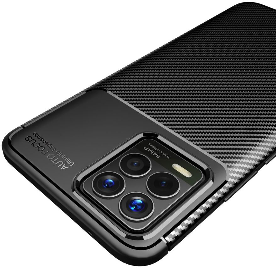 Realme 8 4G Hoesje Siliconen Carbon TPU Back Cover Zwart afbeelding 4