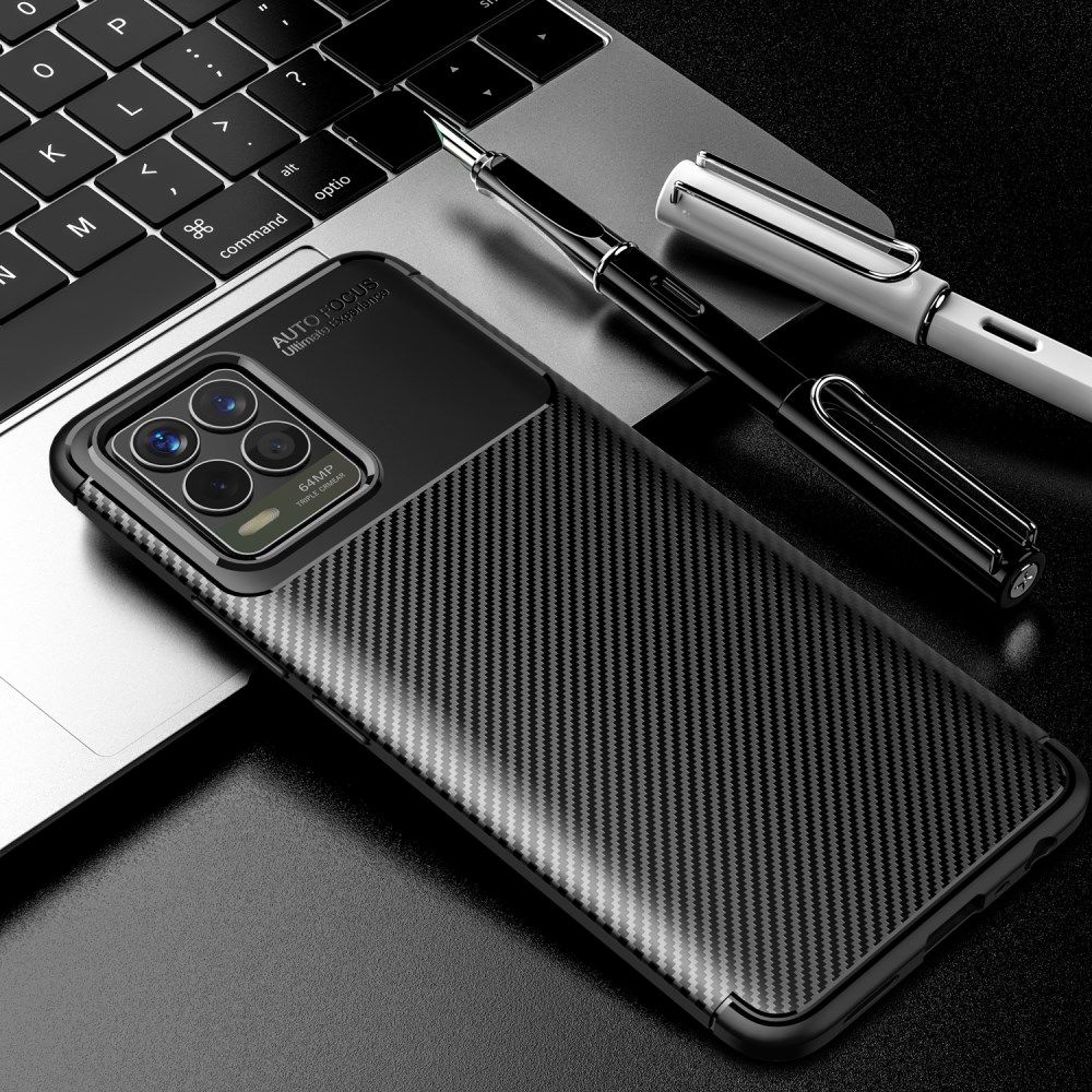 Realme 8 4G Hoesje Siliconen Carbon TPU Back Cover Zwart afbeelding 12