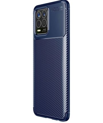 Realme 8 4G Hoesje Siliconen Carbon TPU Back Cover Blauw Hoesjes