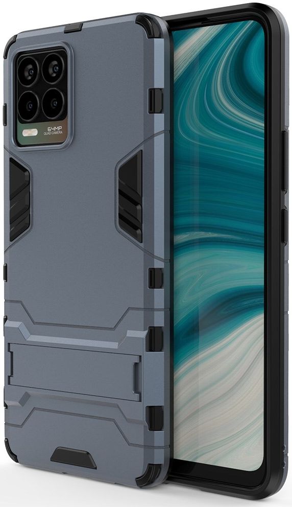 Realme 8 4G Hoesje Shock Proof Back Cover Met Kickstand Blauw afbeelding 1
