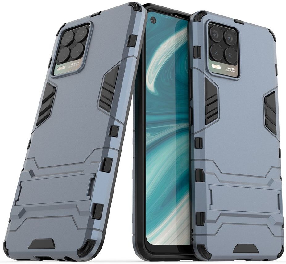 Realme 8 4G Hoesje Shock Proof Back Cover Met Kickstand Blauw afbeelding 2