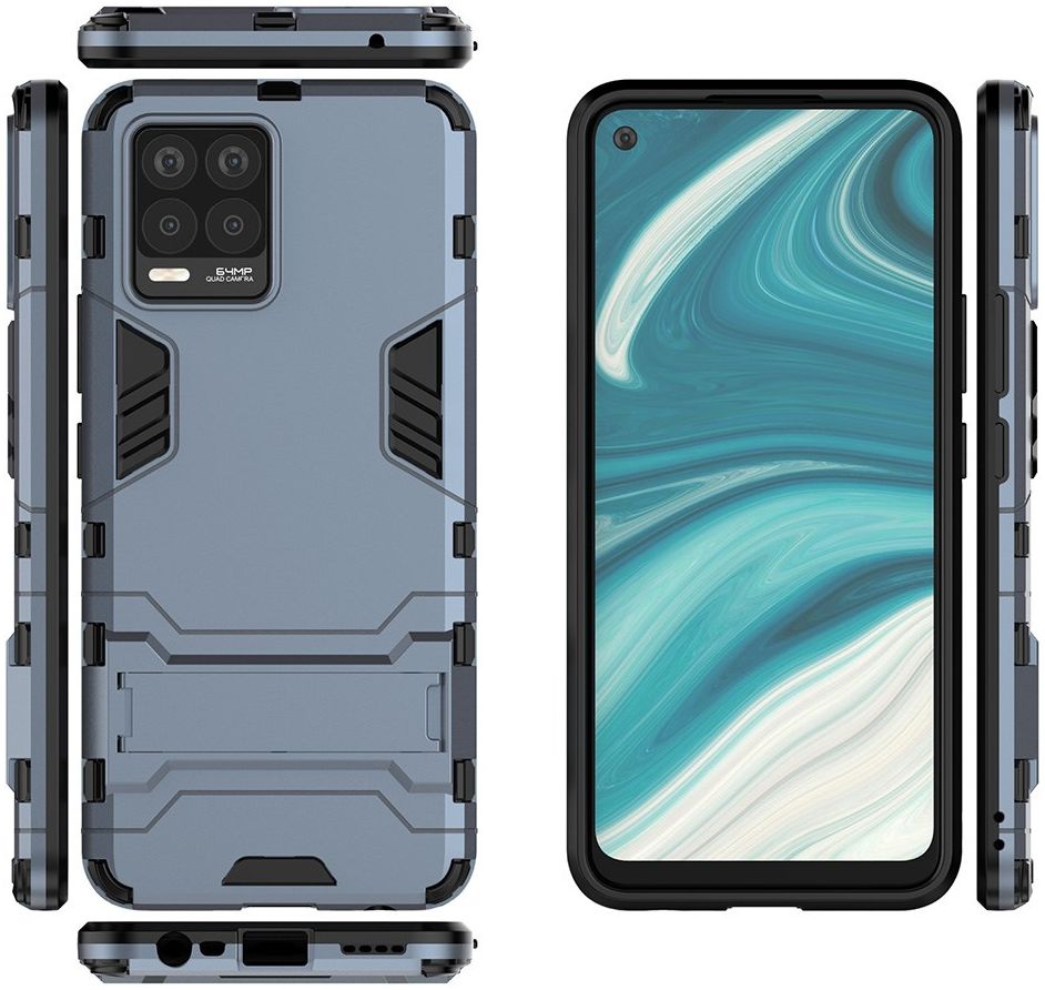Realme 8 4G Hoesje Shock Proof Back Cover Met Kickstand Blauw afbeelding 3