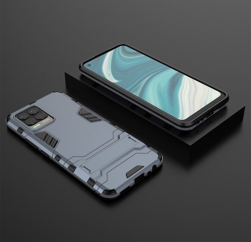 Realme 8 4G Hoesje Shock Proof Back Cover Met Kickstand Blauw afbeelding 5