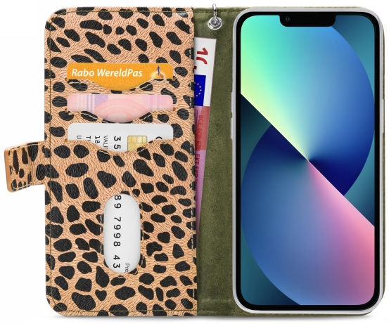 Mobilize Gelly Wallet Zipper Apple iPhone 13 Hoesje Olive Leopard afbeelding 3