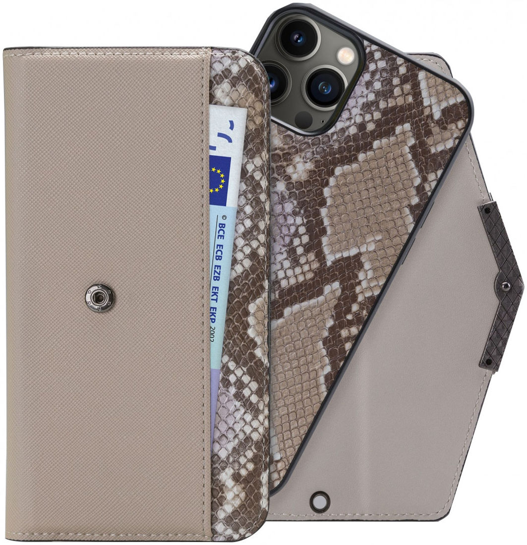 Mobilize Velvet Clutch Apple iPhone 13 Pro Hoesje Beige Snake afbeelding 1