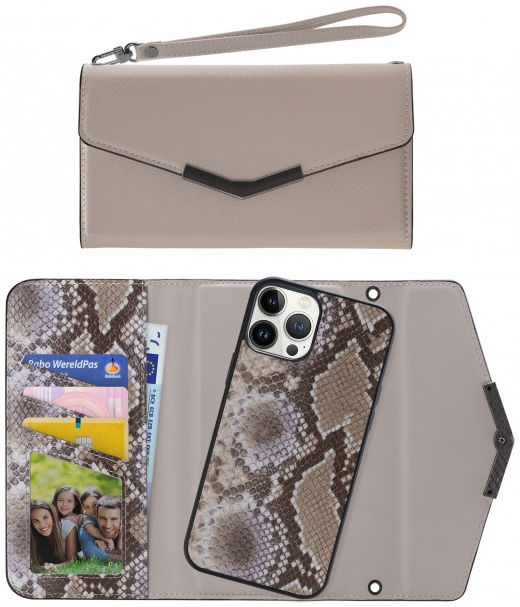 Mobilize Gelly Wallet Zipper iPhone 13 Pro Max Hoesje Beige Snake afbeelding 4