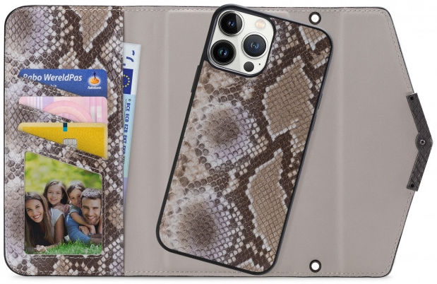 Mobilize Gelly Wallet Zipper iPhone 13 Pro Max Hoesje Beige Snake afbeelding 1