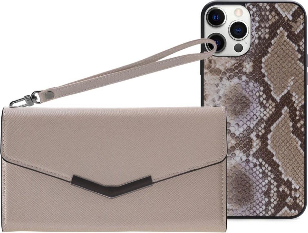 Mobilize Velvet Clutch Apple iPhone 12 / 12 Pro Hoesje Beige Snake afbeelding 4