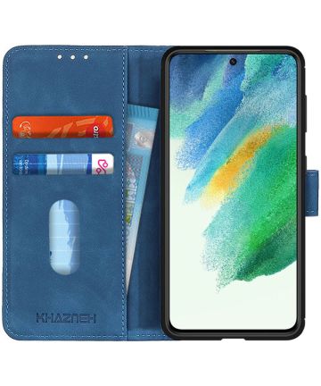 KHAZNEH Samsung Galaxy S21 FE Hoesje Vintage Wallet Book Case Blauw Hoesjes