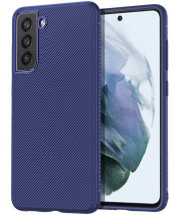 Samsung Galaxy S21 FE Hoesje Twill Slim Texture Back Cover Blauw Hoesjes