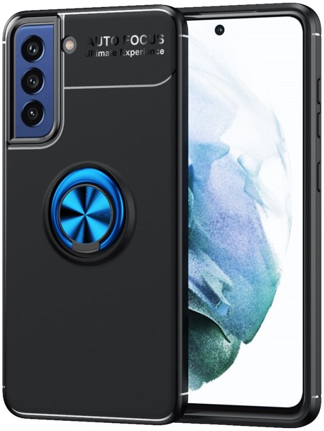 Samsung Galaxy S21 FE Hoesje met Ring Magneet Kickstand Blauw afbeelding 1