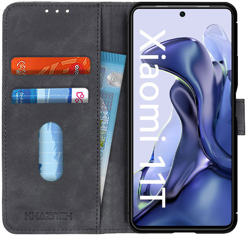 KHAZNEH Xiaomi 11T Pro / 11T Hoesje Vintage Wallet Book Case Zwart afbeelding 1