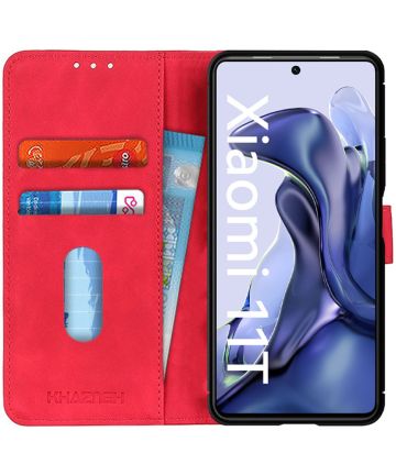 KHAZNEH Xiaomi 11T Pro / 11T Hoesje Vintage Wallet Book Case Rood Hoesjes