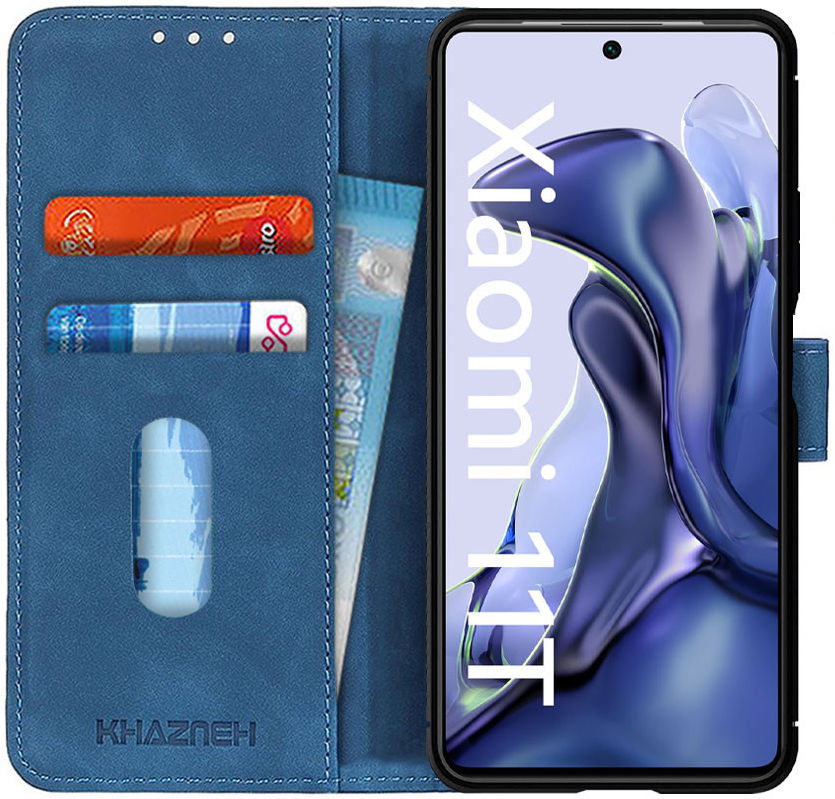 KHAZNEH Xiaomi 11T Pro / 11T Hoesje Vintage Wallet Book Case Blauw afbeelding 1