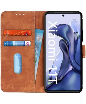 KHAZNEH Xiaomi 11T Pro / 11T Hoesje Vintage Wallet Book Case Bruin Hoesjes